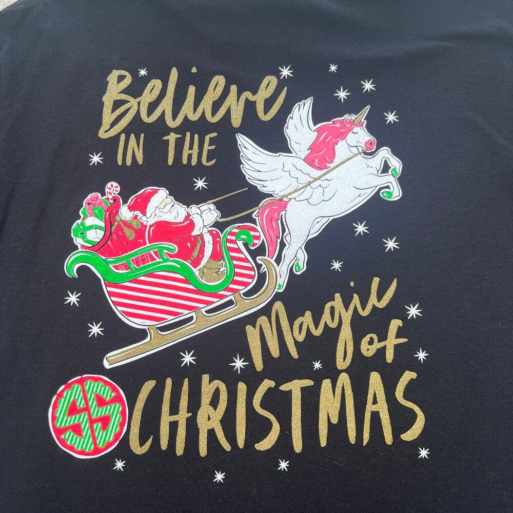 Simply Southern Believe In The Magic Of Christmas Black Long Sleeve Tee YL